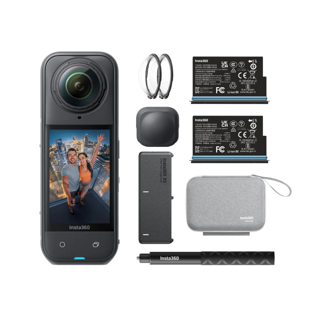 Insta360 X5 360 Camera Essentials Bundle incl.X5,Bat, Bag, Charging Hub,Selfie Stick