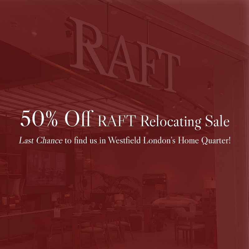 Red sale banner for Raft relocation sale. 