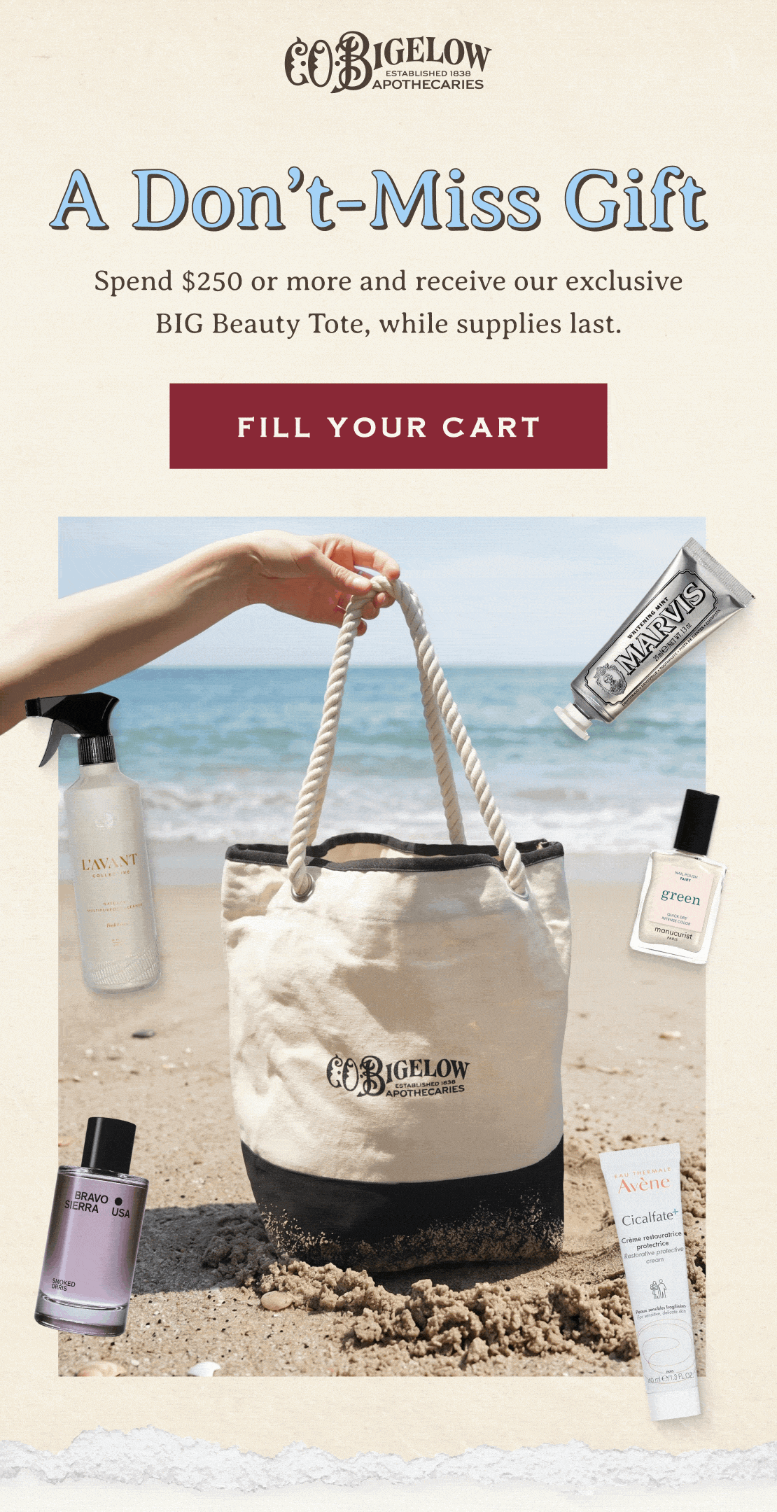 A Don’t-Miss Gift | Spend $250 or more and receive our exclusive BIG Beauty Tote, while supplies last. | FILL YOUR CART