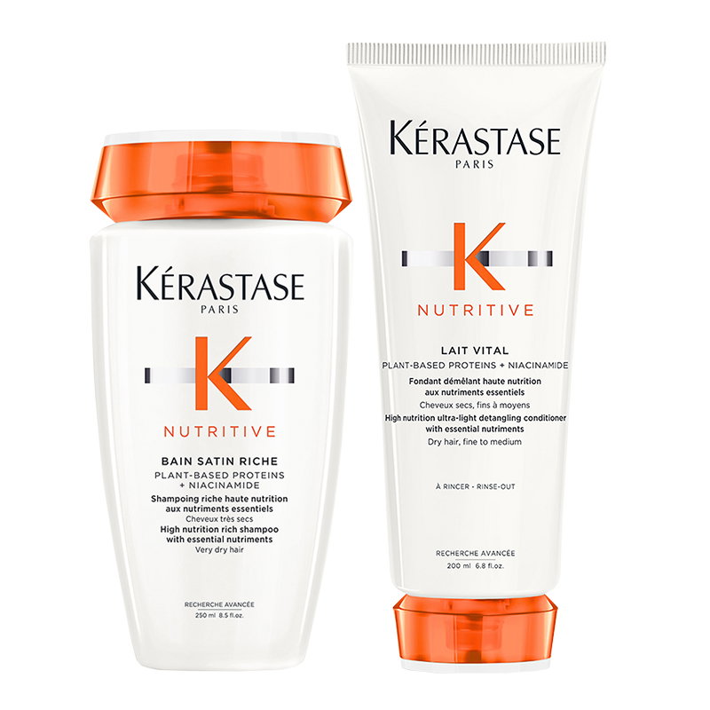 Image of Kérastase Nutritive Bain Satin Riche High Nutrition Rich Shampoo 250ml and Lait Vital 200ml Duo