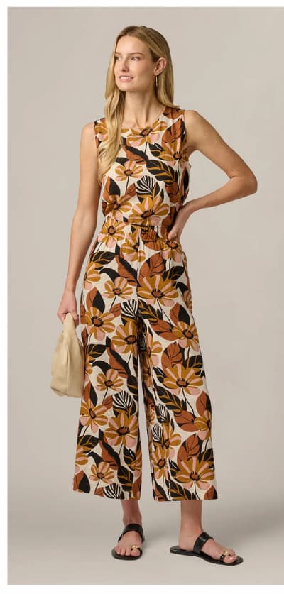 Pull On Cropped Wide Leg Pant In Cream Tapenade Floral