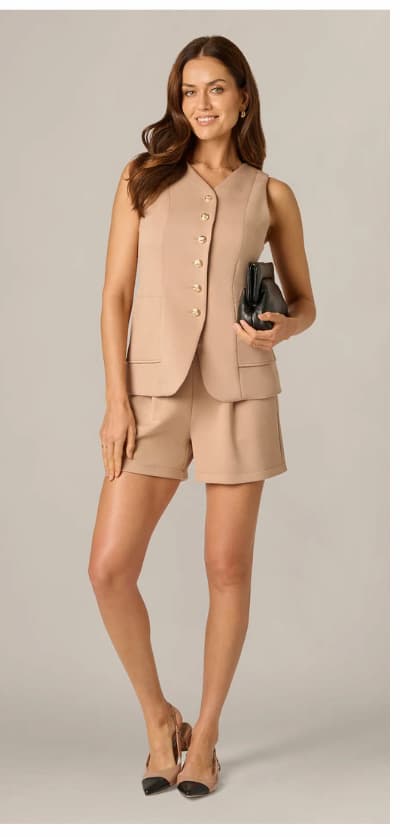 Ponte Knit Vest Top In Desert Dust