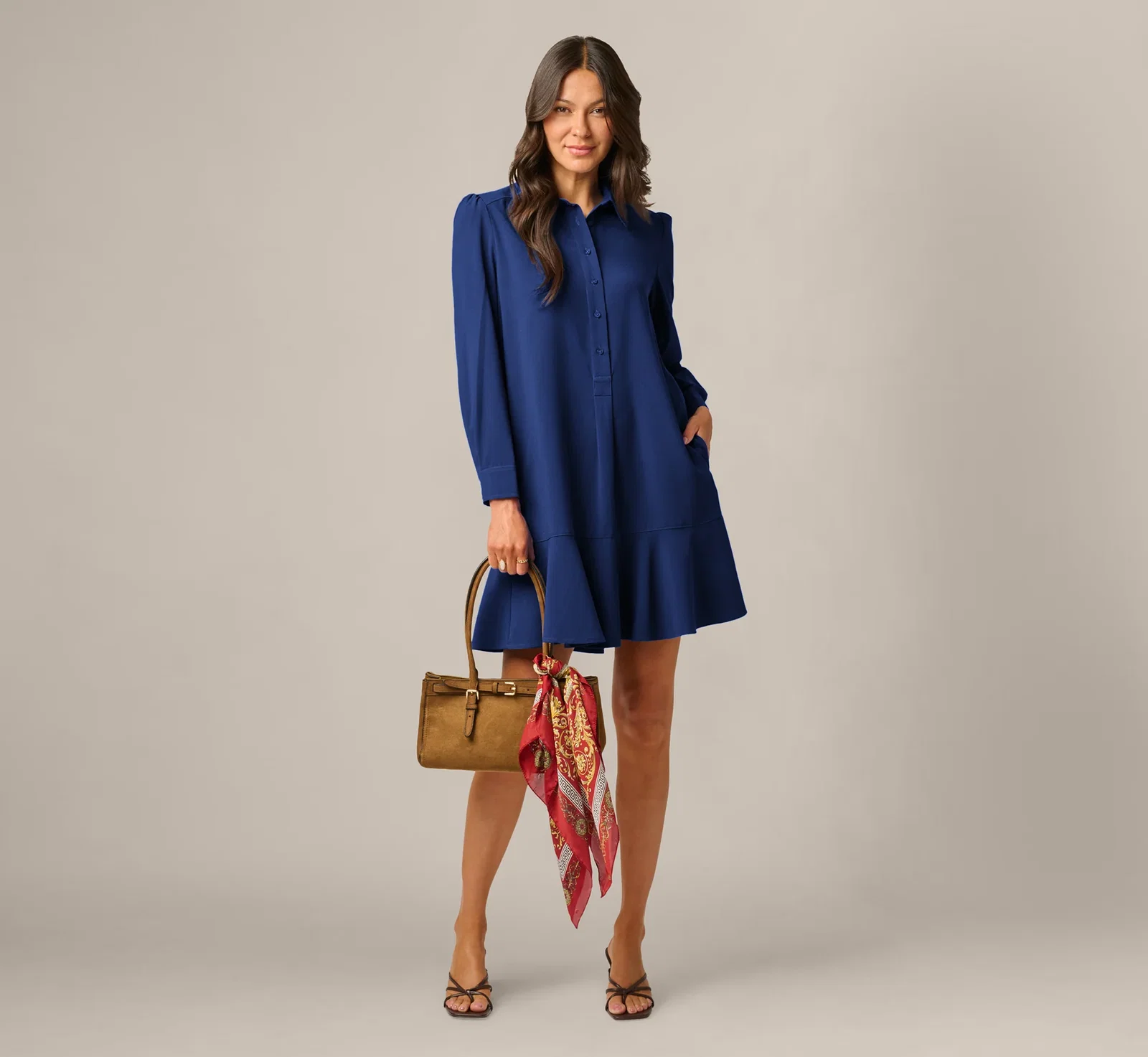 Image of Long Sleeve Flounce Hem Hailey Dress In Classic Navy