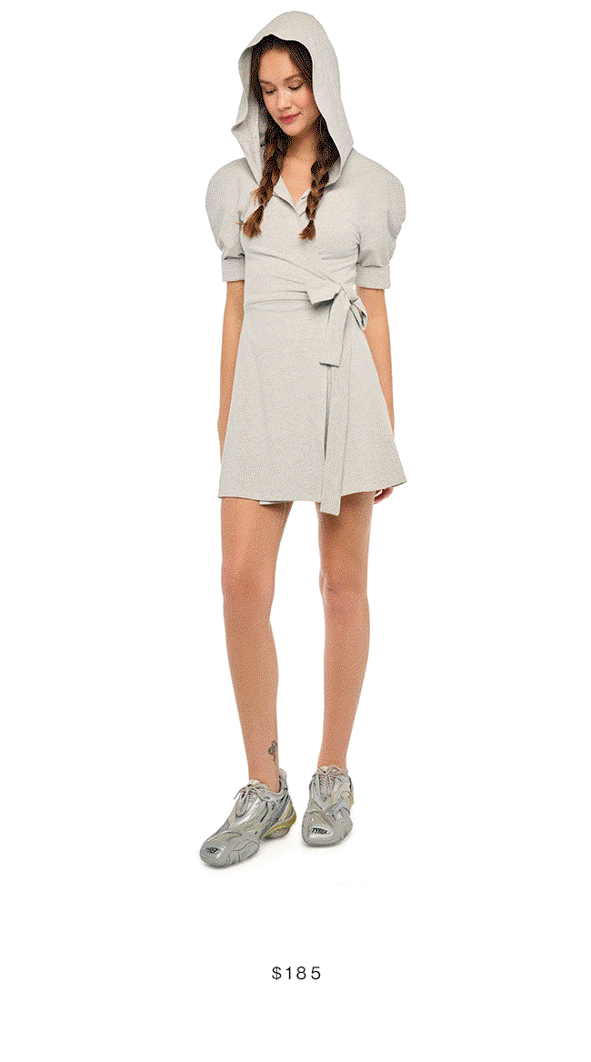 SHORT SLEEVE HOODED 1980S BOMBER WRAP MINI DRESS