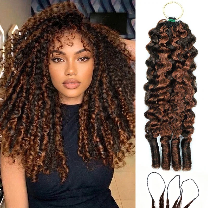 P4/30 Highlight Brown Burmese Curly Crochet Human Hair Pre-Separated 50g/Pack