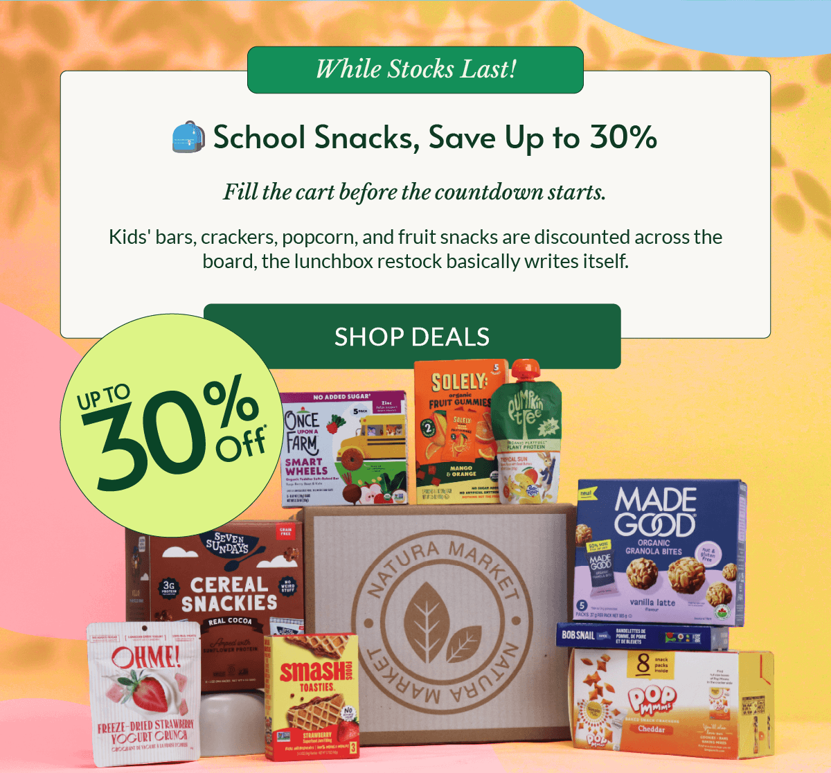 SALES BANNER / Back-To-School Snacks / 30% OFF