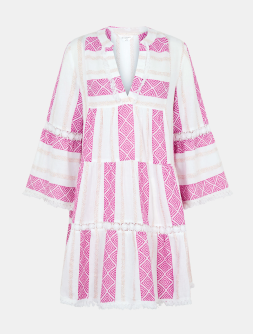 Flute Sleeve Jacquard Shimmer Mini Dress Pink