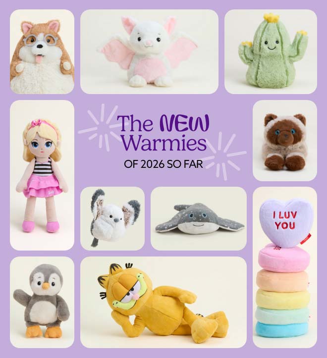 A grid of Warmies 2026 new products. Shop Now.