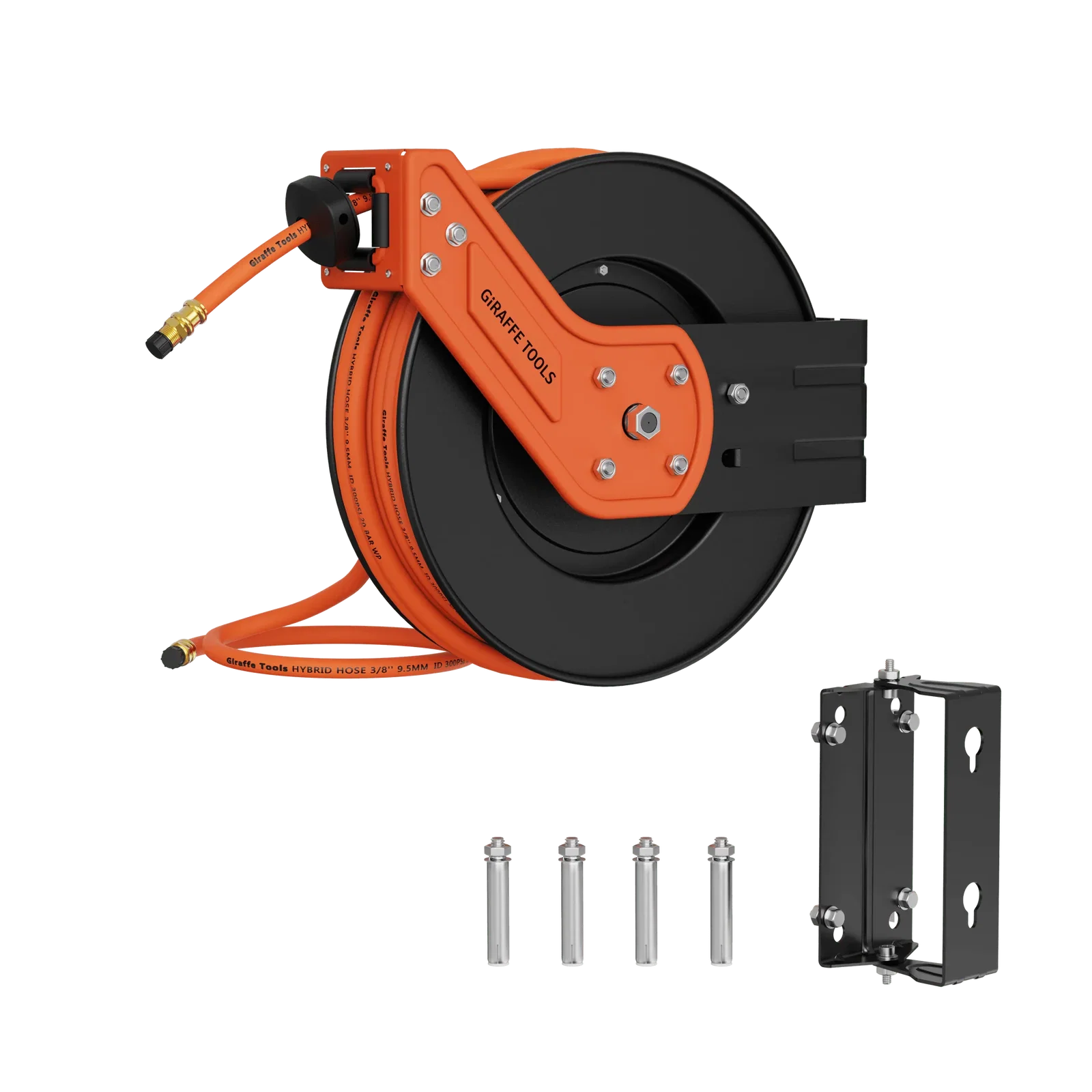 Retractable Air Hose Reel-Alloy Steel Reel-3/8in 25ft-50ft - 3/8 in-50ft / With Bracket (Pro)