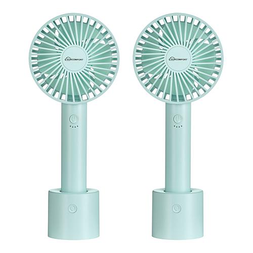Quik Comfort 2-pack Rechargeable Handheld Fans with Oscillating Base