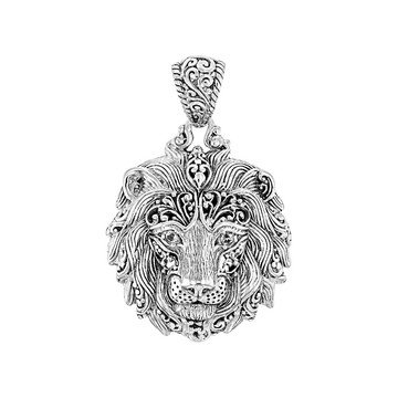 White Zircon Silver Lion Pendant 0.12ctw