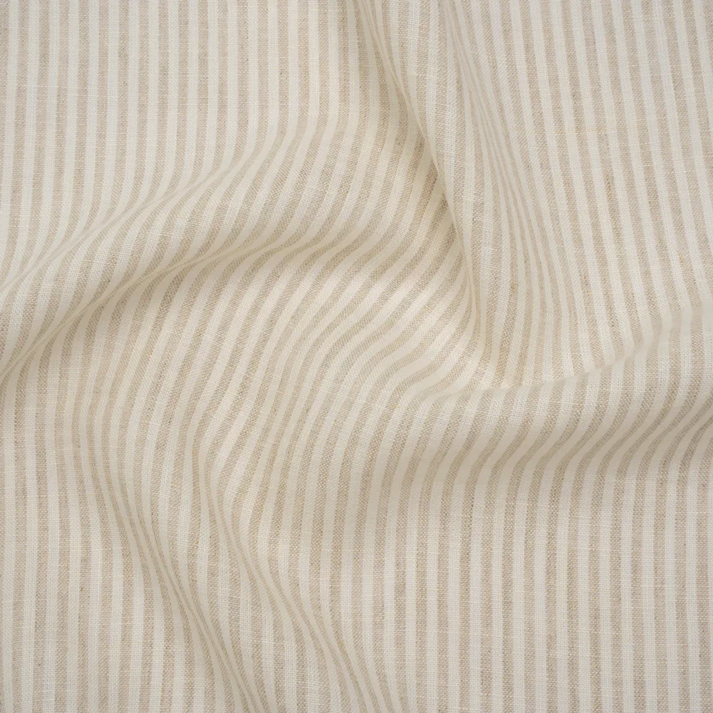Image of Lightweight Linen Woven - Natural and Beige Candy Stripes - Famous Australian Designer Deadstock