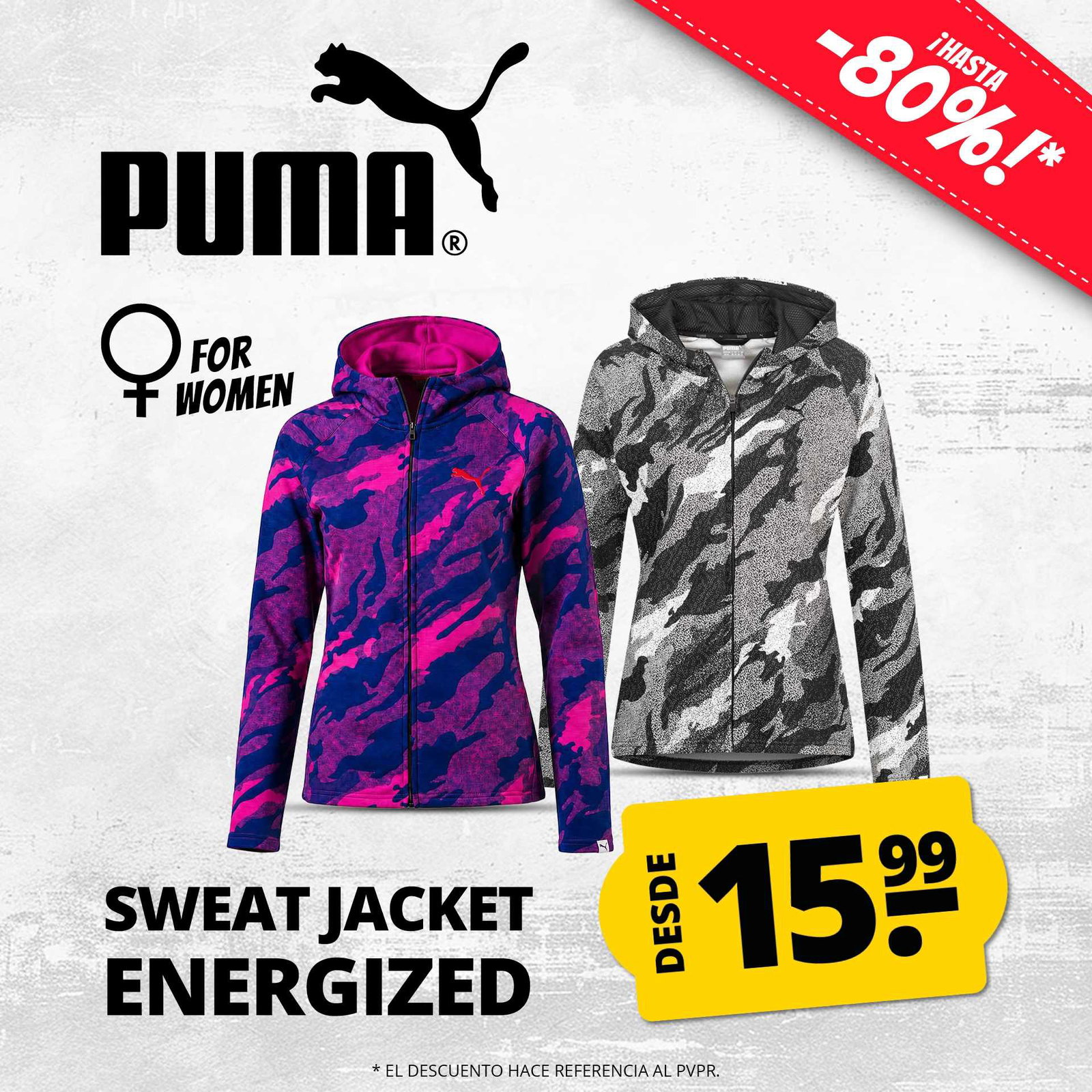 puma estampado integral energizado mujer sudadera con cremallera y capucha