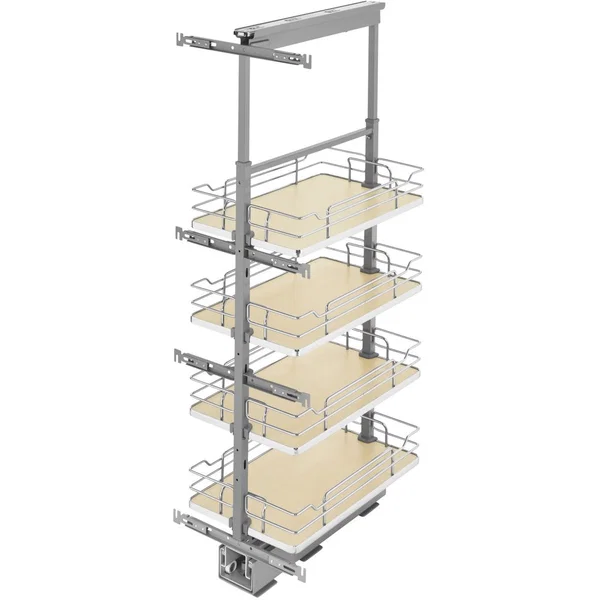 Rev-A-Shelf 5343-13-MP, Pull-Out 4 Basket Wire Organizer with Door Mount Hardware, Min. Cabinet Opening 13-1/2 Inch Width x 21-3/4 Inch Depth x Heights from 43-3/8 Inch to 50-3/4 Inch, Soft Close, Chrome/Maple 