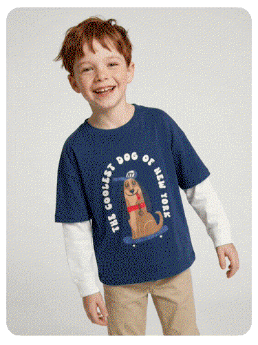 Shirt Lagenlook Jungen mit Frontprint - marine