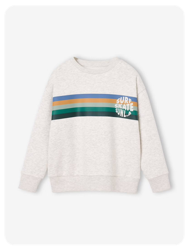 Sweatshirt mit Streifen-Print Jungen - weiß meliert