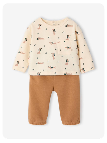 Baby-Set mit Shirt und Hose - karamell/wollweiß dackel