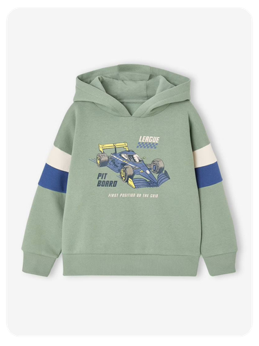 Jungen Kapuzensweatshirt mit Prints ADVENTURE, Recycling-Polyester - salbeigrün