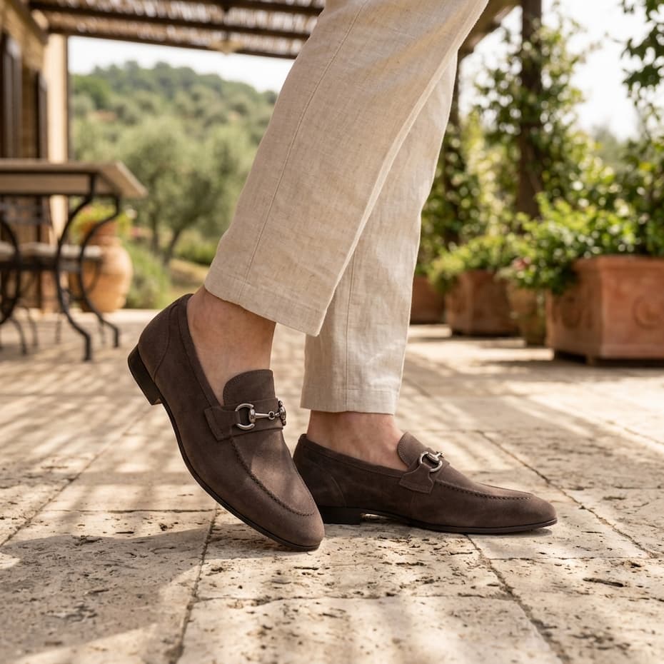 Herring Ancona hybrid-soled loafers in mocha suede