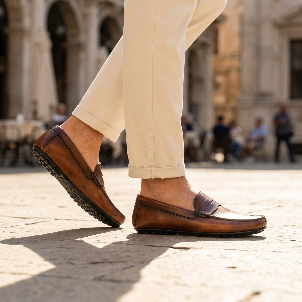 Herring Fiorano rubber-soled loafers in tan handpainted leather