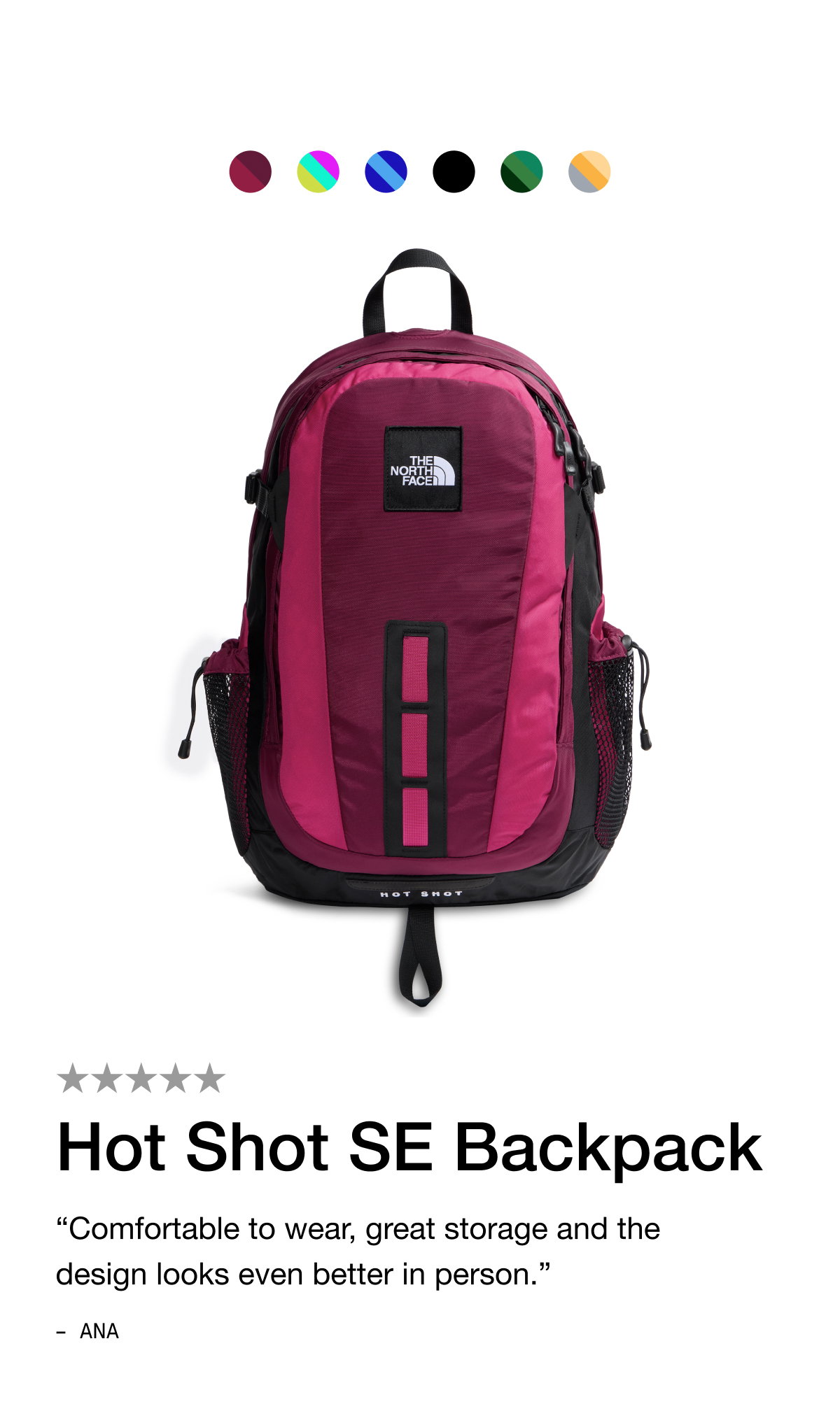 Hot Shot SE Backpack “Comfortable to wear, great storage and the design looks even better in person.”– ANA