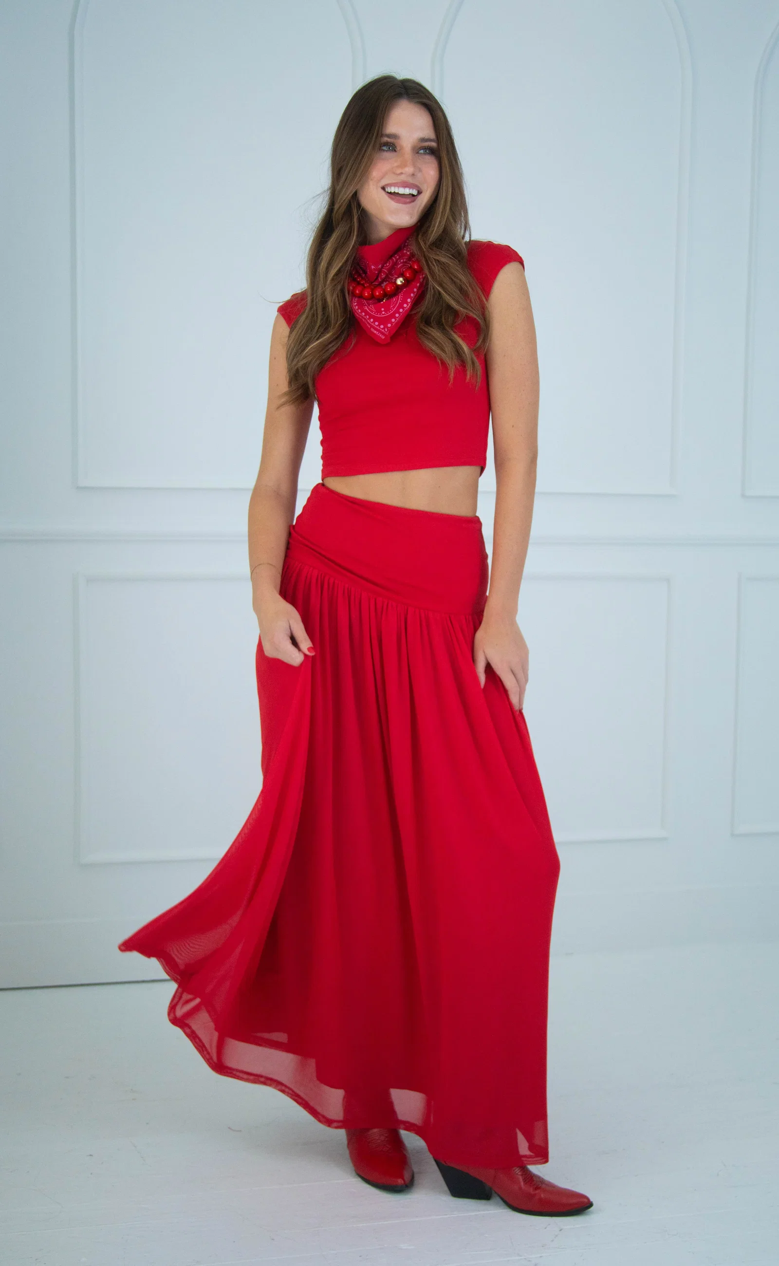 Image of elodie the label: darya skirt - coral red