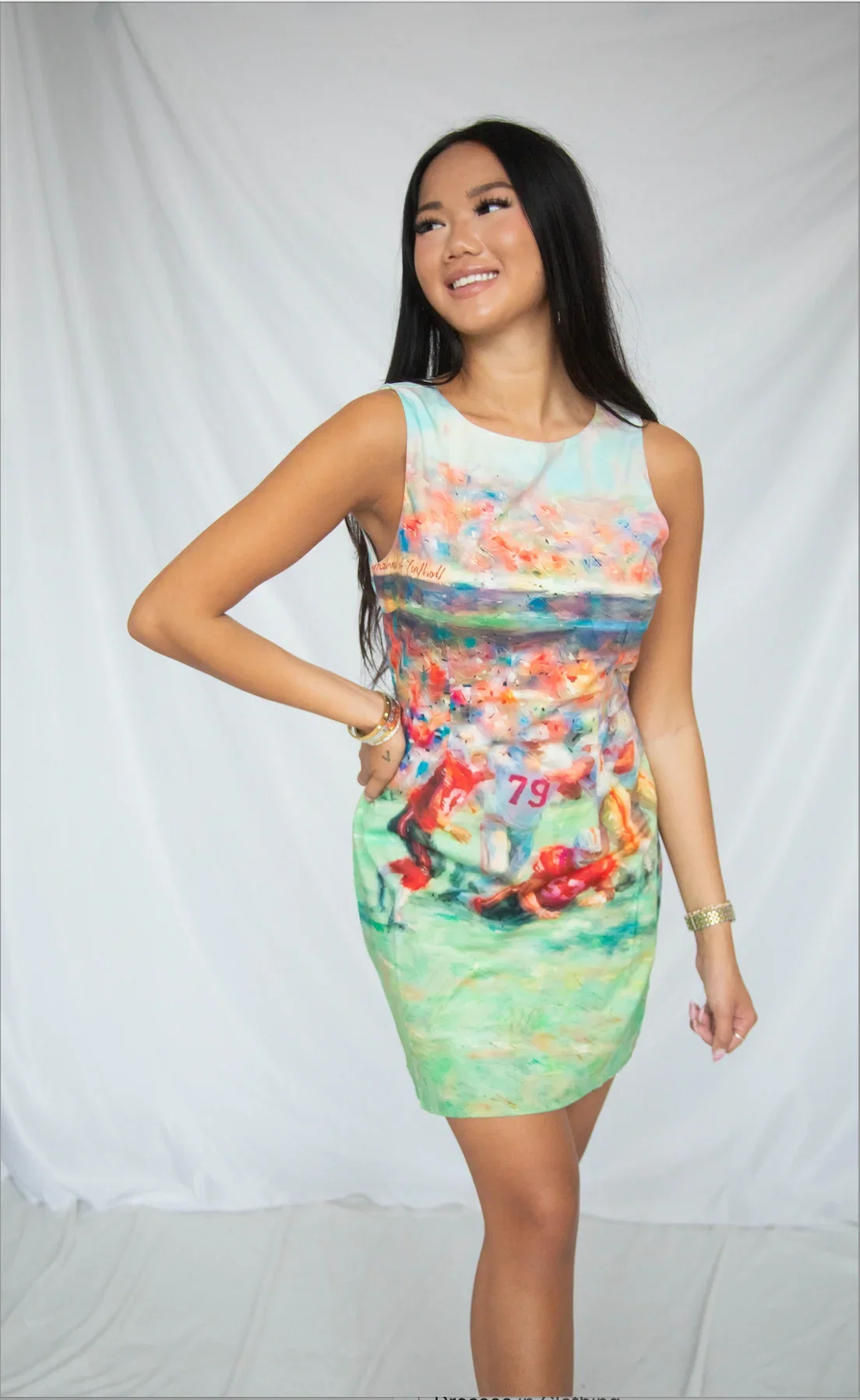 Image of abstract football print mini dress