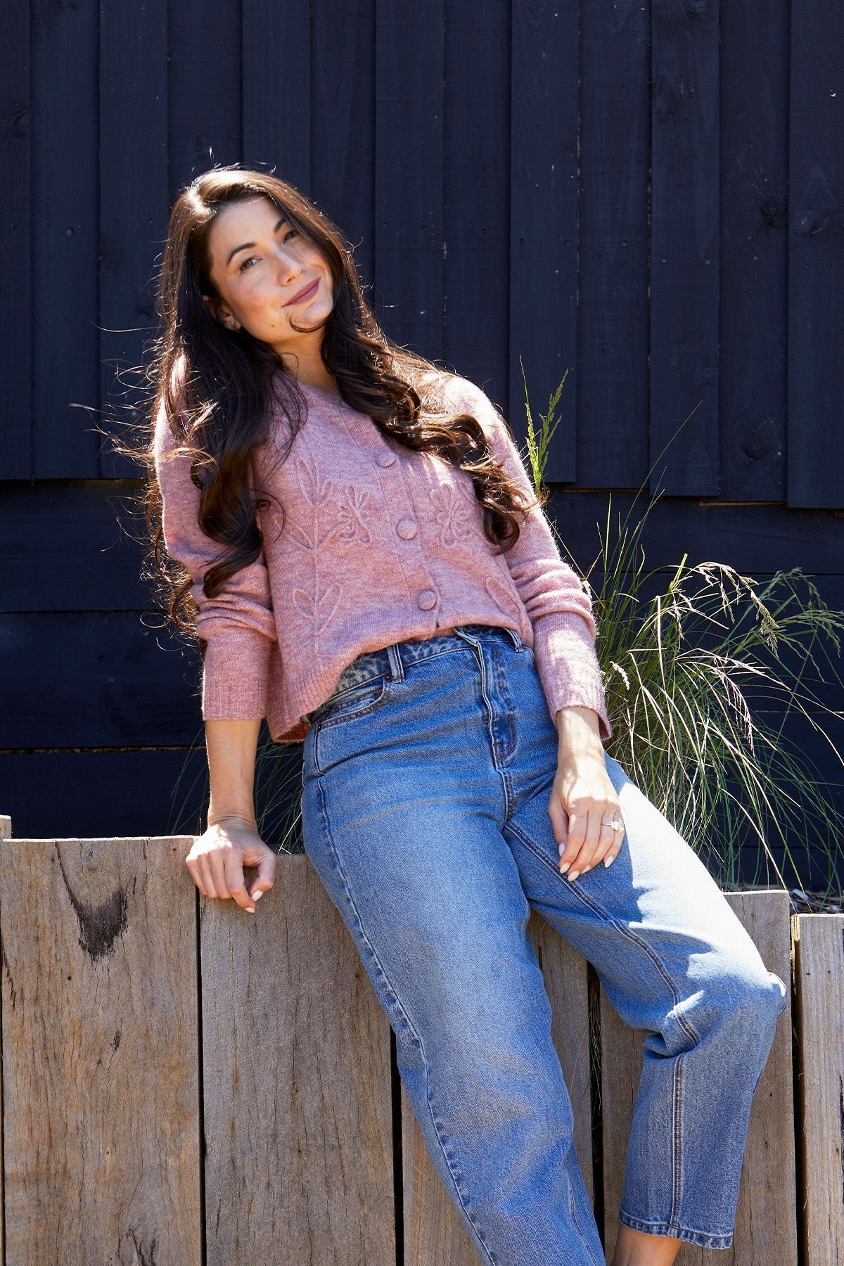 Image of Flower Stem Cardigan in Merlot