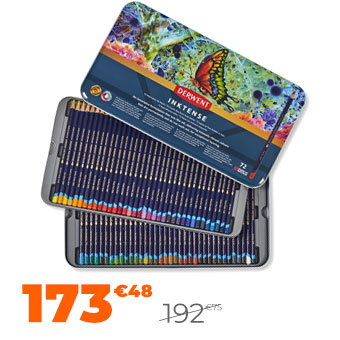 Crayon d'encre aquarellable Inktense Boîte métal 72 pcs - Derwent