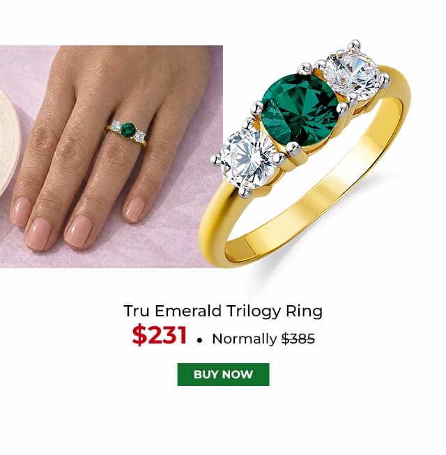 Tru Emerald Trilogy Ring Gold Clad