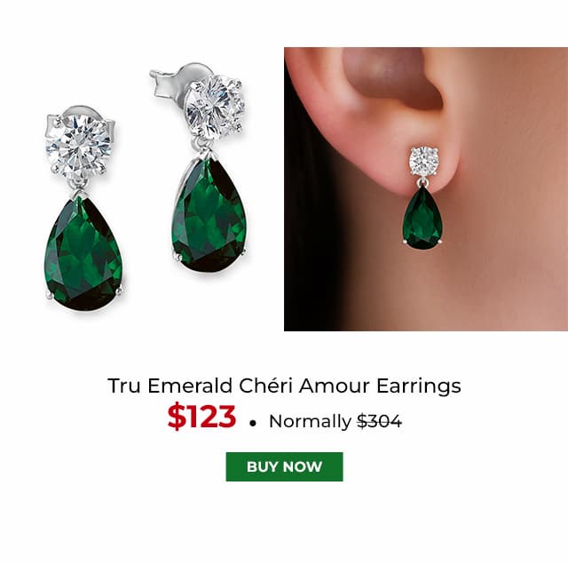 Tru Emerald Cheri Amour Earrings Platinum Clad