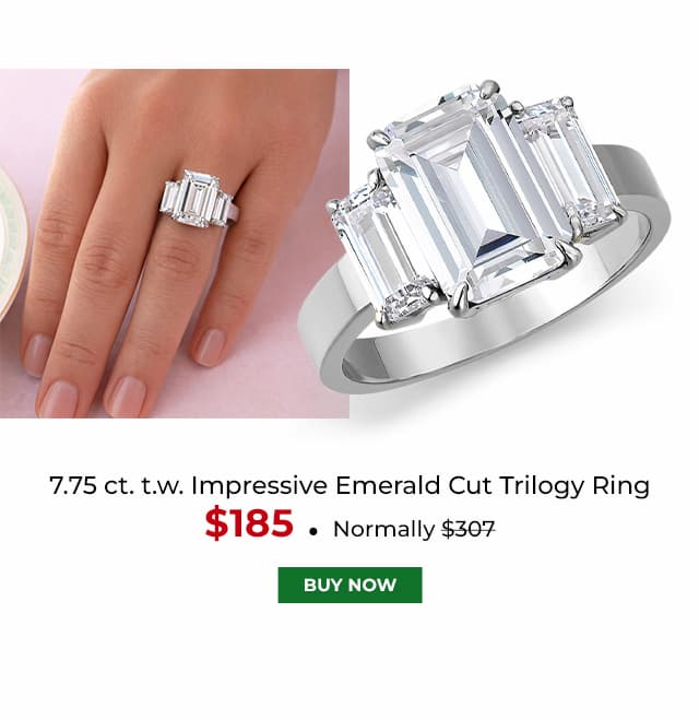 7 35 Carat Impressive Emerald Cut Trilogy Ring Platinum Clad