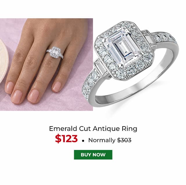 Emerald Cut Antique Ring Platinum Clad