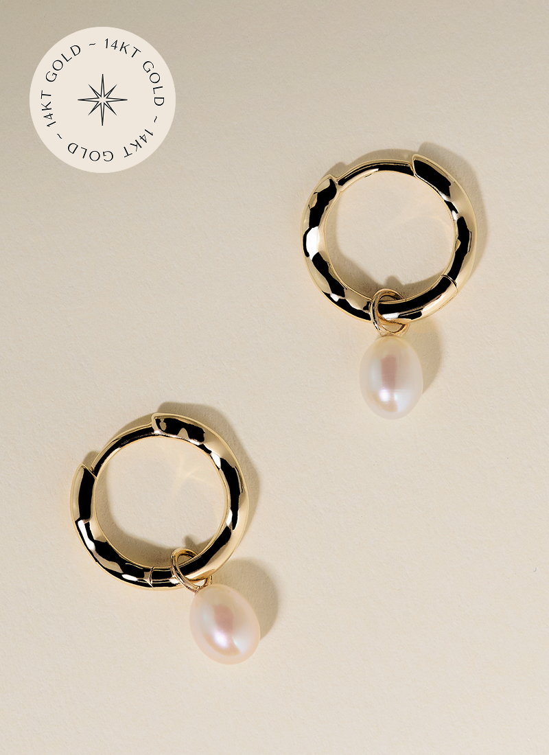Serenity Pearl Charm Hoops in Gold