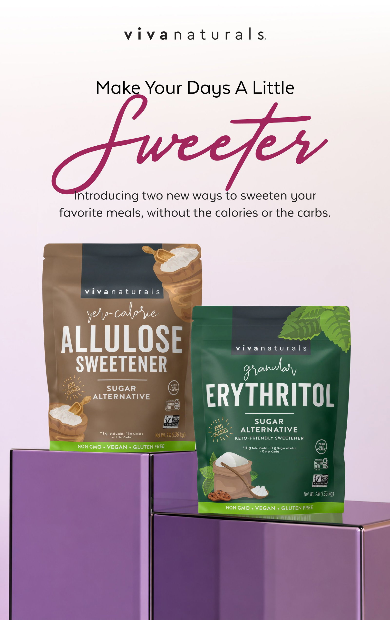 Make Your Days A Little Sweeter Introducing two new ways to sweeten your favorite meals, without the calories or the carbs.