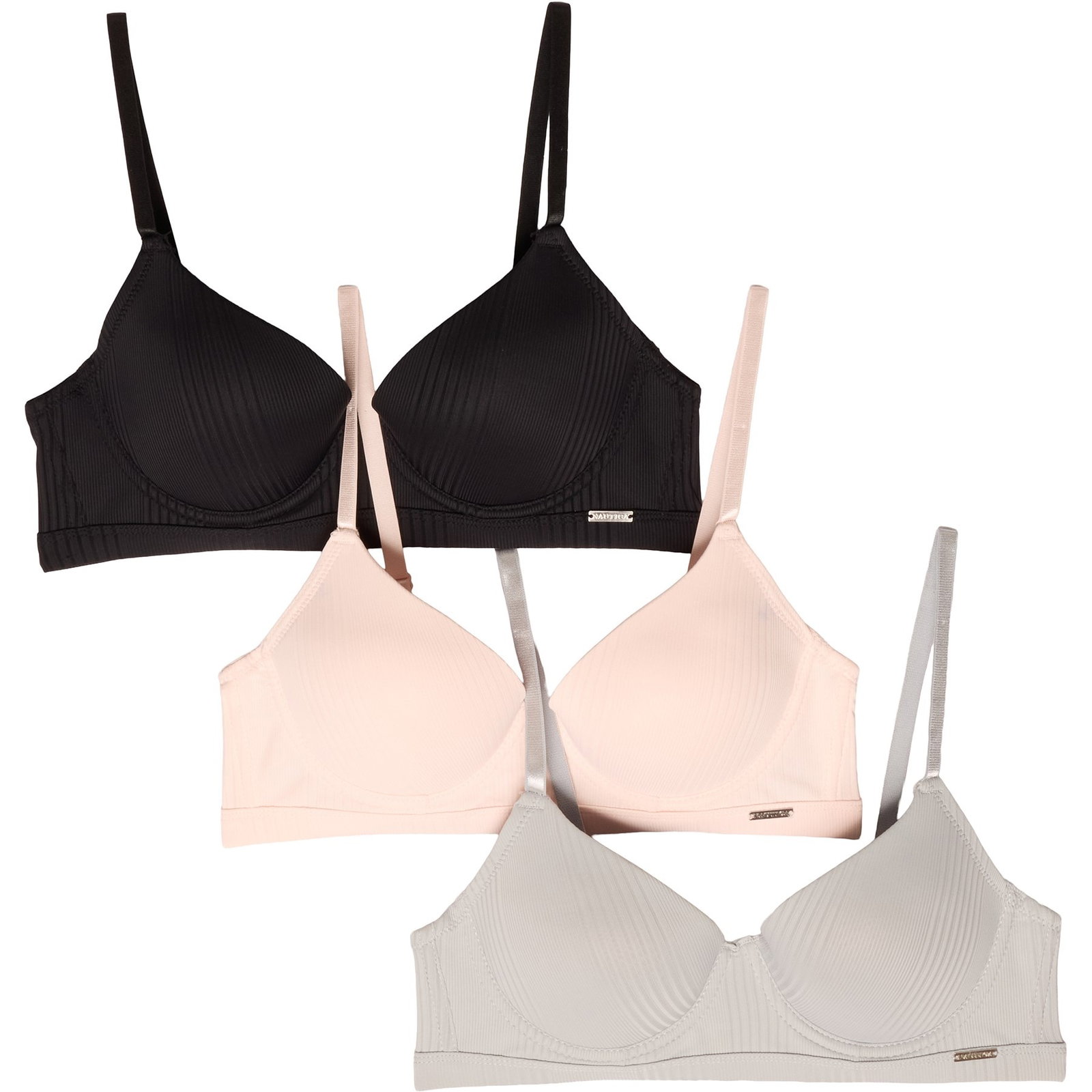 Nautica Ribbed Molded Push-Up Bra for Women | Black/Fair/Pale Sage | Size 34/B | Stretchy Fabric