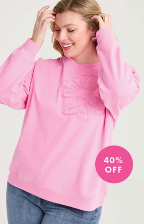 Cotton Flower Applique Sweatshirt in Bergonia Pink