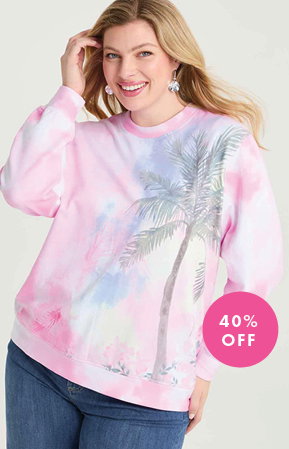 Cotton Palm Tie Dye Sweatshirt in Print