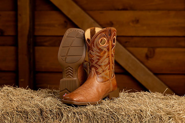 Roswell 11" Smooth Ostrich western boots in Cognac (Brown).