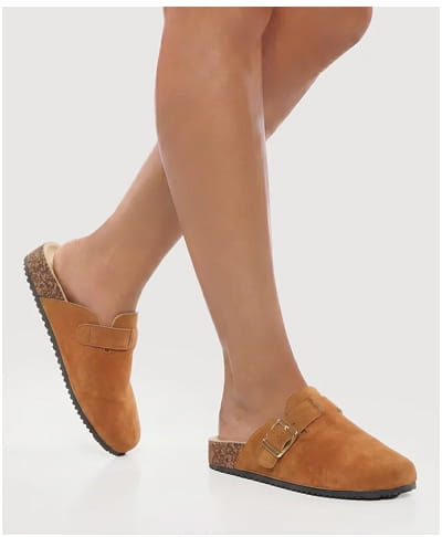 Shop Faux Suede Buckle Detail Cork Clogs