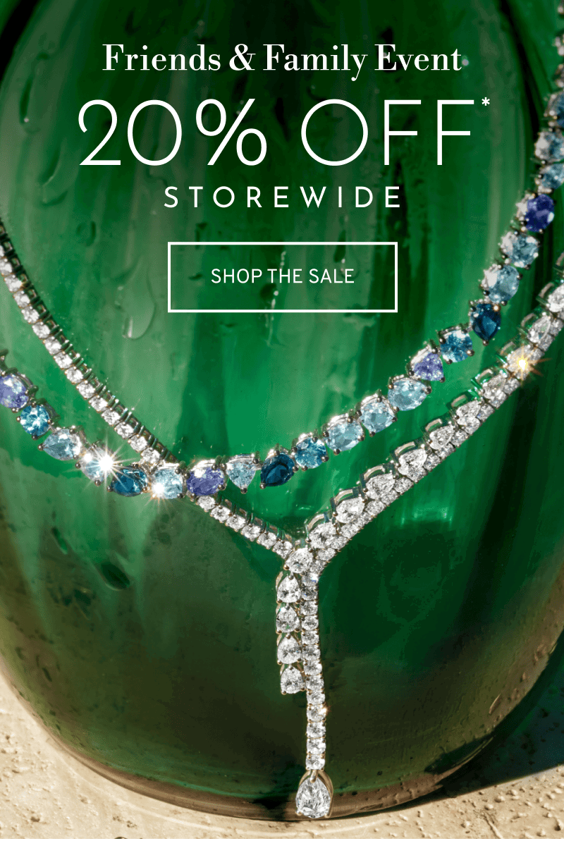 Gemstone and diamond jewelry on green vase. Friends & Family Event. 20% Off Storewide. Click to Shop The Sale