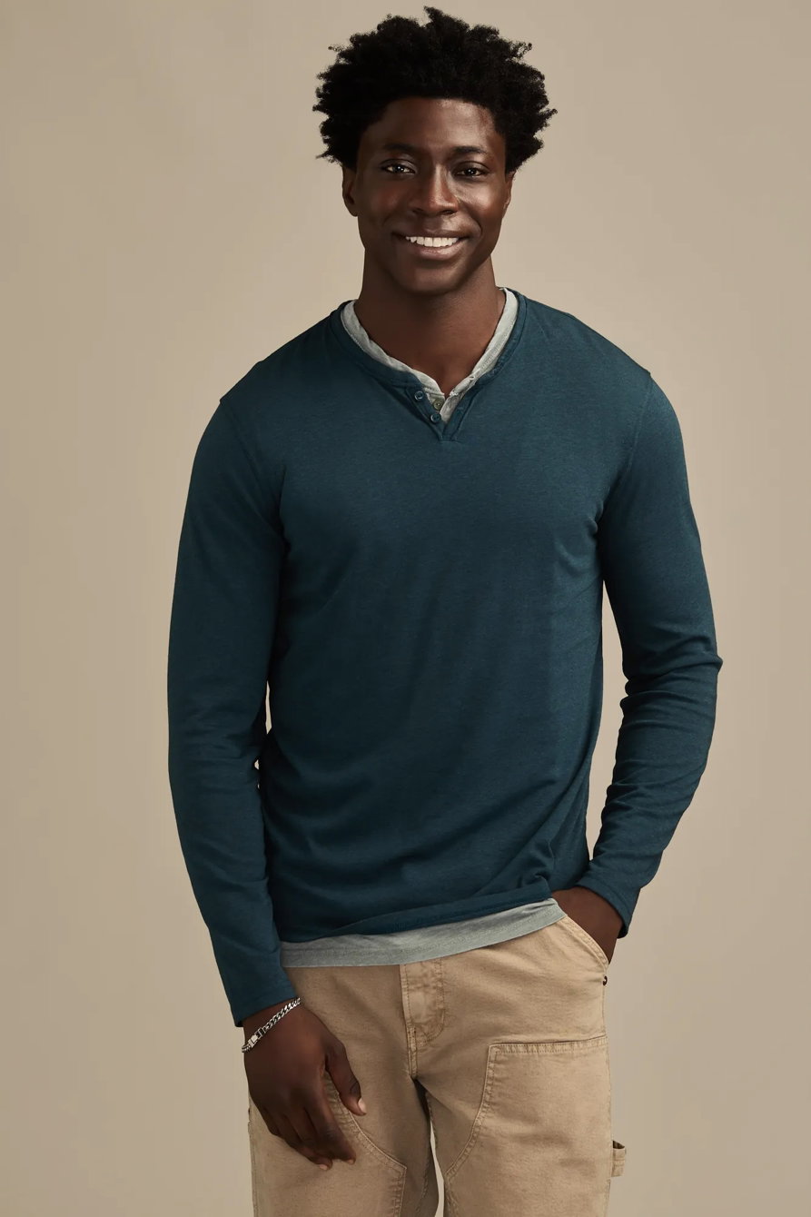 Image of Lucky Brand Venice Burnout Notch Neck Long Sleeve - Men's Clothing Tops Tees Shirts in Reflecting Pond
