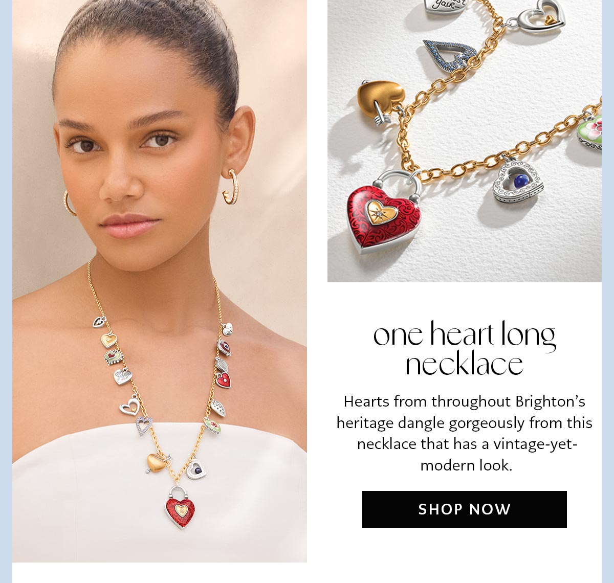 One Heart Long Necklace - Hearts from throughout Brighton's heritage dangle gorgeously from this necklace that has a vintage-yet-modern look. - Shop Now