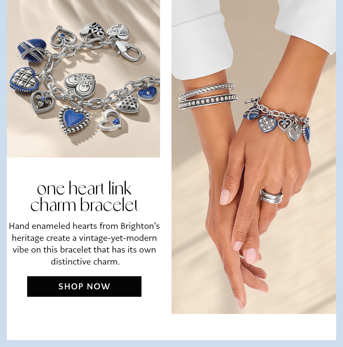 One Heart Link Charm Bracelet - Hand enameled hearts from Brighton's heritage create a vintage-yet-modern vibe on this bracelet that has its own distinctive charm. - Shop Now