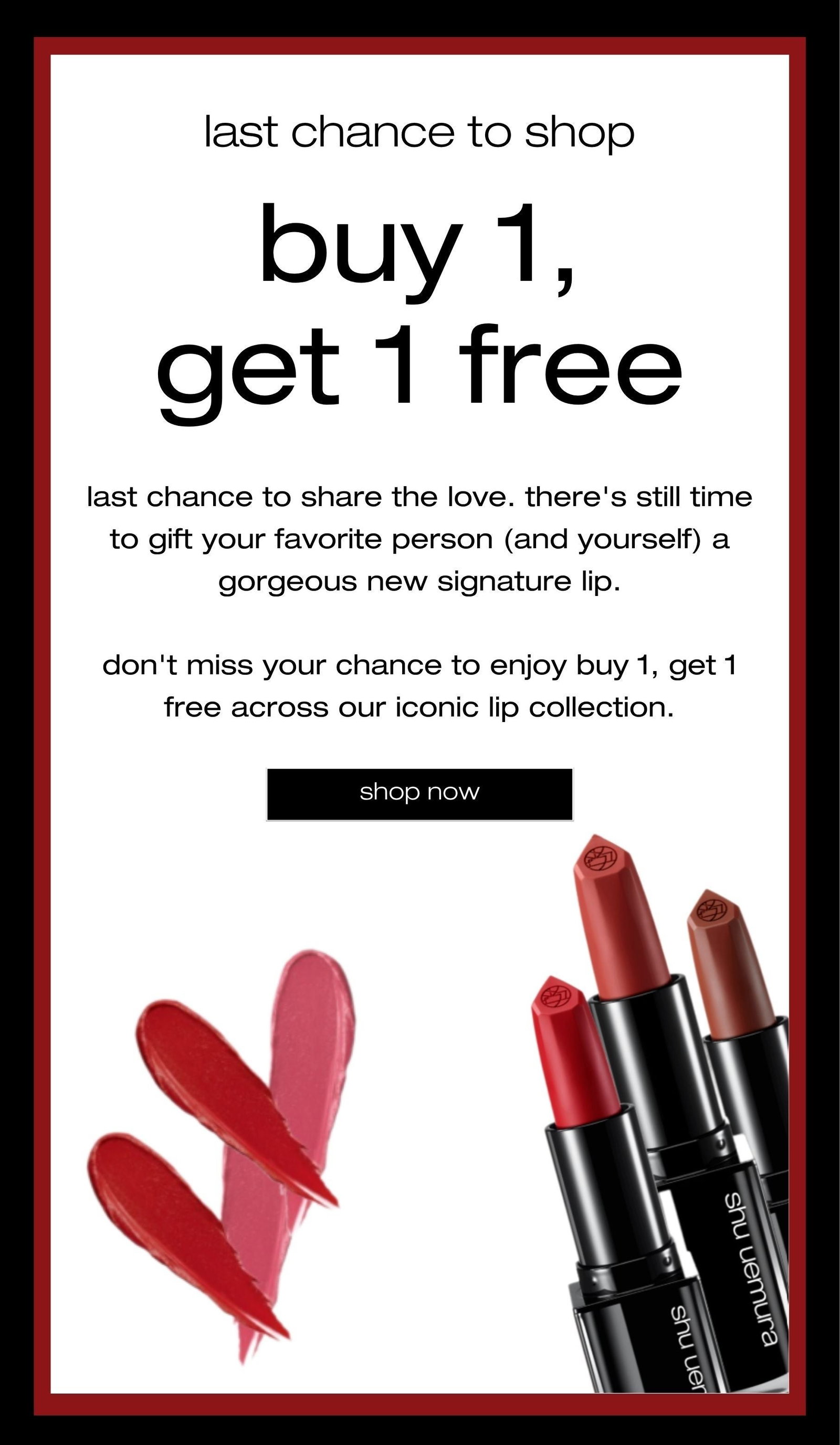 shop buy 1, get 1 free on all lipsticks