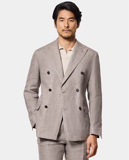 Tailored Fit Brown Melange 1913 Linen Suit Jacket