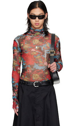 Red Masked Mesh Turtleneck - LU'U DAN