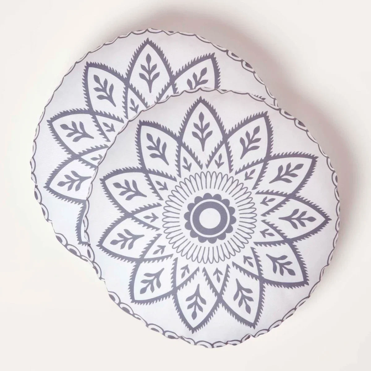 Image of Henna Round Grey Outdoor Cushion 40 cm, Set of 2