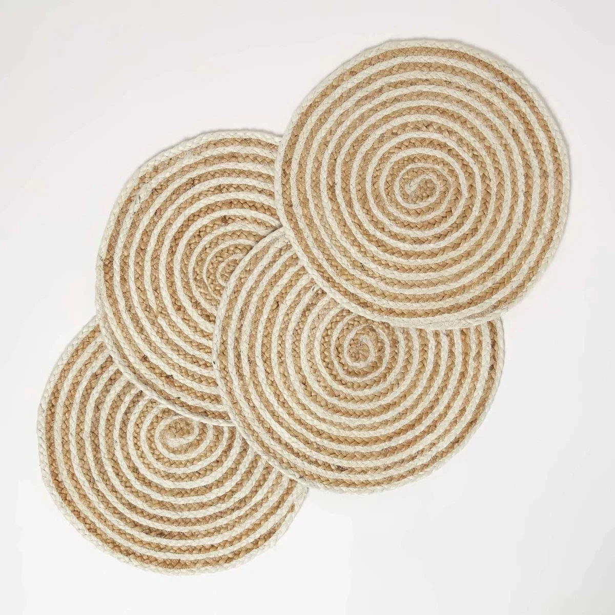 Image of Natural & Cream Spiral Jute Handwoven Round Placemats Set of 4
