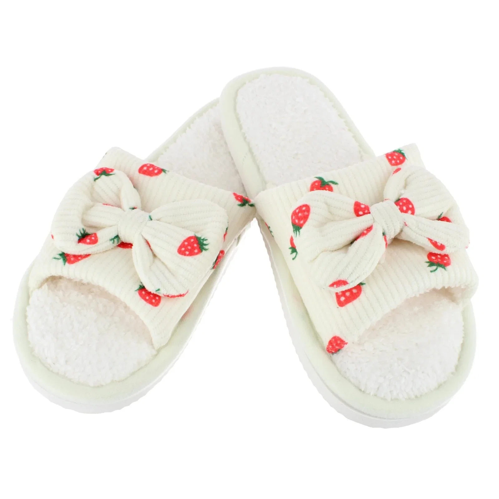 Image of CTM® Women's Strawberry Bow Open Toe Slipper Slides